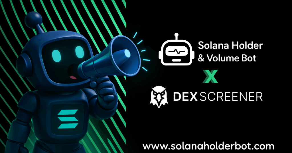 SolanaHolderBot Telegram dashboard showing real-time volume and permanent holder boosts pushing a token to DexScreener trending top 10