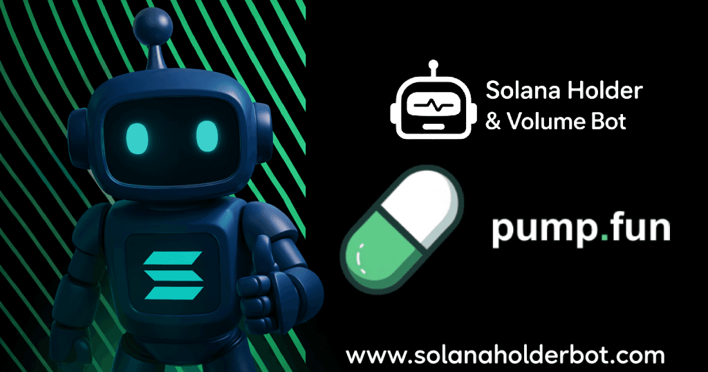 SolanaHolderBot Telegram volume bot dashboard pushing a Pump.fun token up the bonding curve with real-time stats